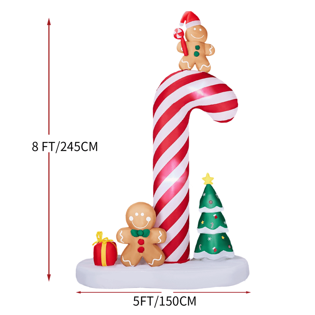 2.45M Lighted Christmas Inflatable Decoration, Inflatable Giant Candy Cane with Gingerbread Men, Funny Blow Up Yard Decorations with Built-in LED Lights for Holiday Party Front Yard Lawn Garden Decor - SGP Garden Ltd
