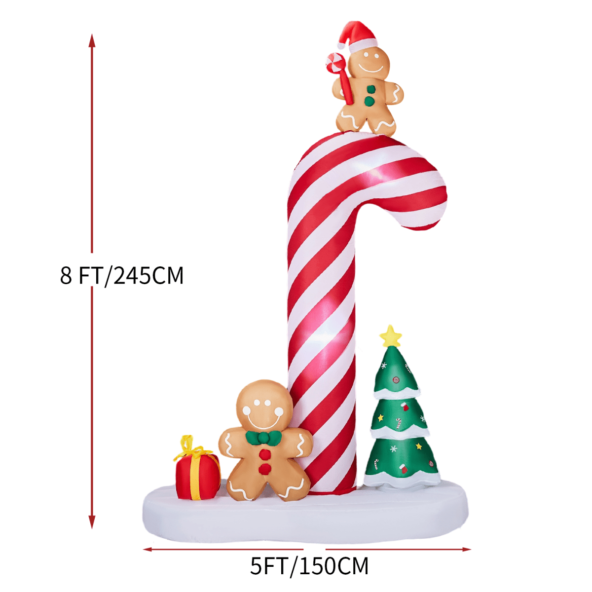2.45M Lighted Christmas Inflatable Decoration, Inflatable Giant Candy Cane with Gingerbread Men, Funny Blow Up Yard Decorations with Built-in LED Lights for Holiday Party Front Yard Lawn Garden Decor - SGP Garden Ltd