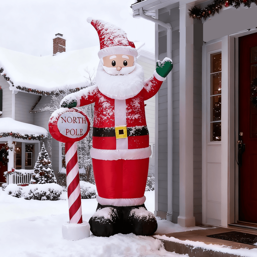 2.45M Lighted Christmas Inflatable Decoration, Inflatable Santa with North Pole Road Sign, Funny Blow Up Yard Decorations with Built-in LED Lights for Holiday Party Front Yard Lawn Garden Decor - SGP Garden Ltd