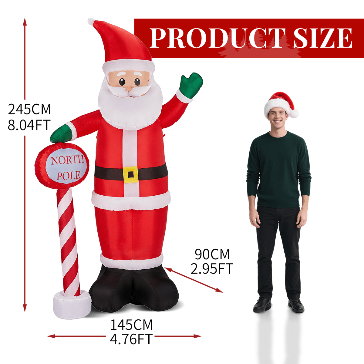2.45M Lighted Christmas Inflatable Decoration, Inflatable Santa with North Pole Road Sign, Funny Blow Up Yard Decorations with Built-in LED Lights for Holiday Party Front Yard Lawn Garden Decor - SGP Garden Ltd