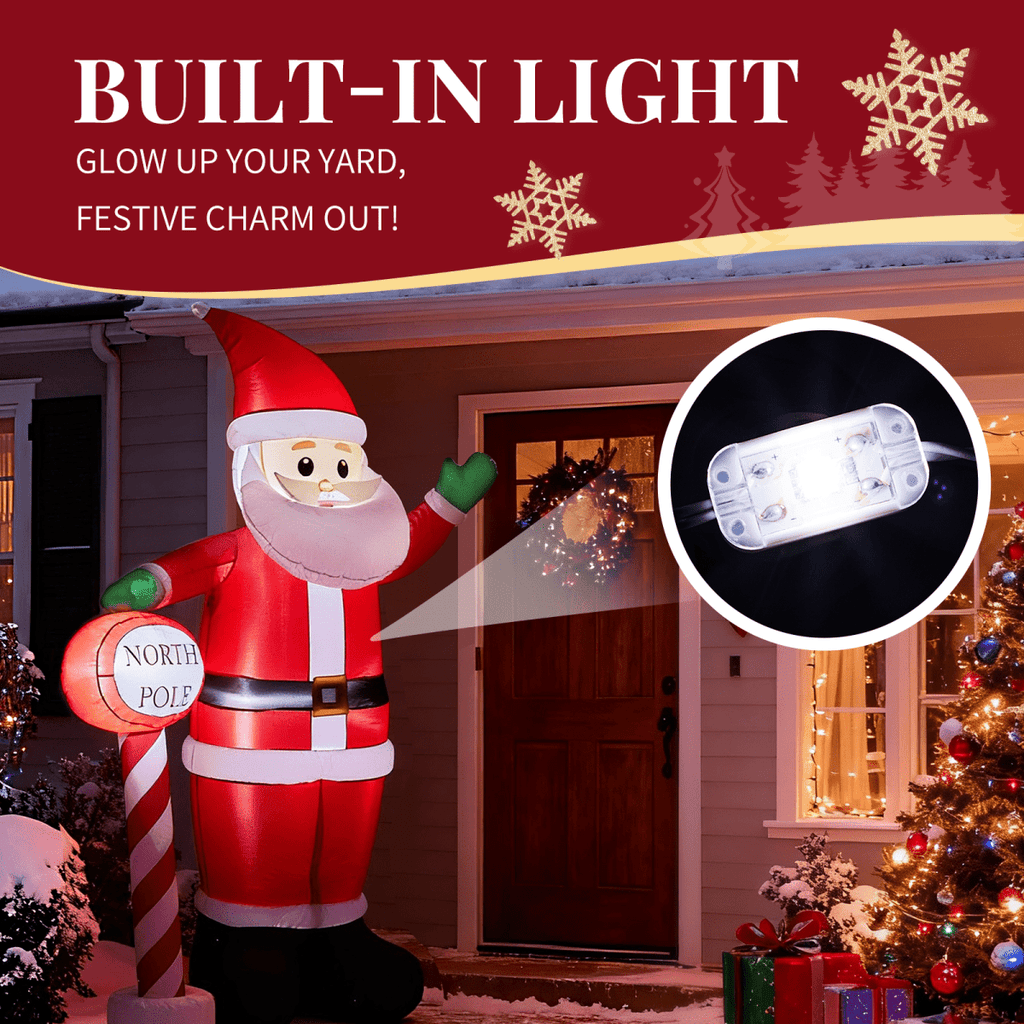 2.45M Lighted Christmas Inflatable Decoration, Inflatable Santa with North Pole Road Sign, Funny Blow Up Yard Decorations with Built-in LED Lights for Holiday Party Front Yard Lawn Garden Decor - SGP Garden Ltd