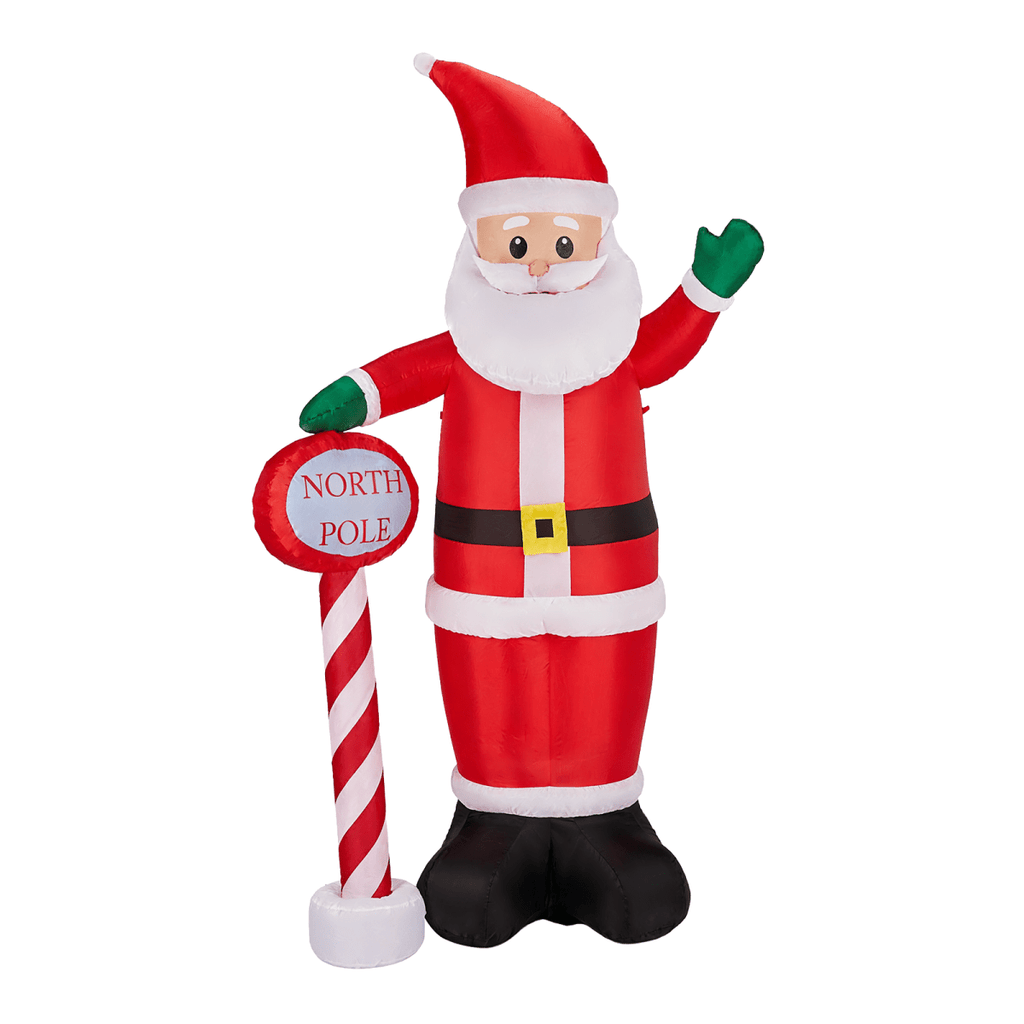 2.45M Lighted Christmas Inflatable Decoration, Inflatable Santa with North Pole Road Sign, Funny Blow Up Yard Decorations with Built-in LED Lights for Holiday Party Front Yard Lawn Garden Decor - SGP Garden Ltd