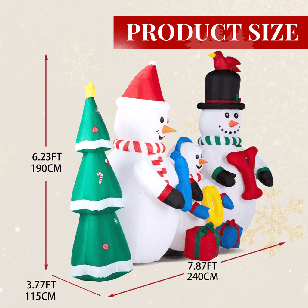 2.4M Lighted Christmas Inflatable Decoration, Inflatable Snowman Family with JOY and Xmas Tree, Funny Blow Up Yard Decorations with Built-in LED Lights for Holiday Party Front Yard Lawn Garden Decor - SGP Garden Ltd