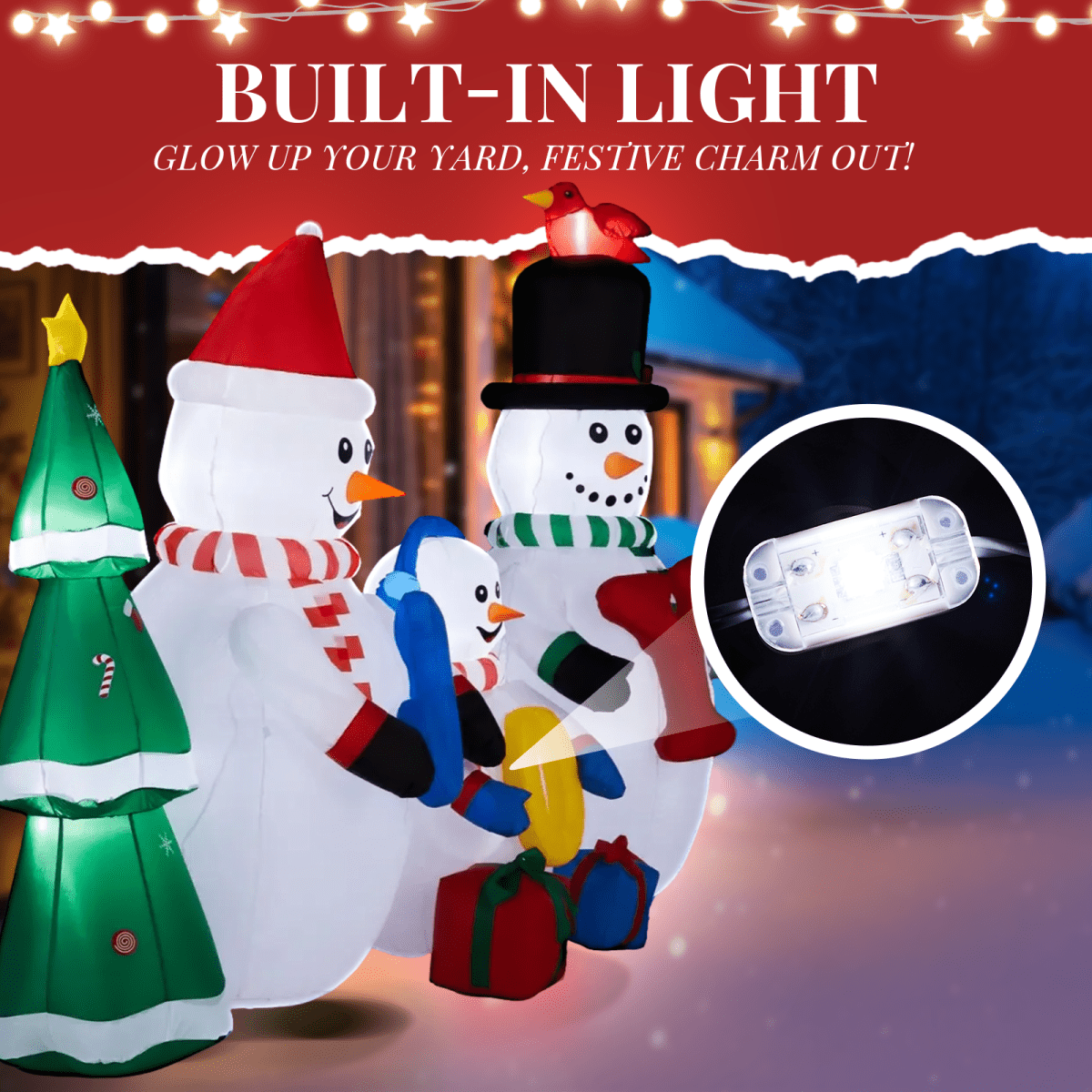 2.4M Lighted Christmas Inflatable Decoration, Inflatable Snowman Family with JOY and Xmas Tree, Funny Blow Up Yard Decorations with Built-in LED Lights for Holiday Party Front Yard Lawn Garden Decor - SGP Garden Ltd