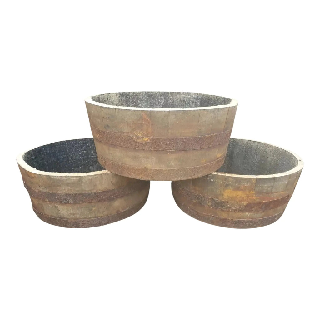 25cm Genuine Half Whisky Barrel Planter – Oak Whiskey Plant Container Flower Pot - SGP Garden Ltd