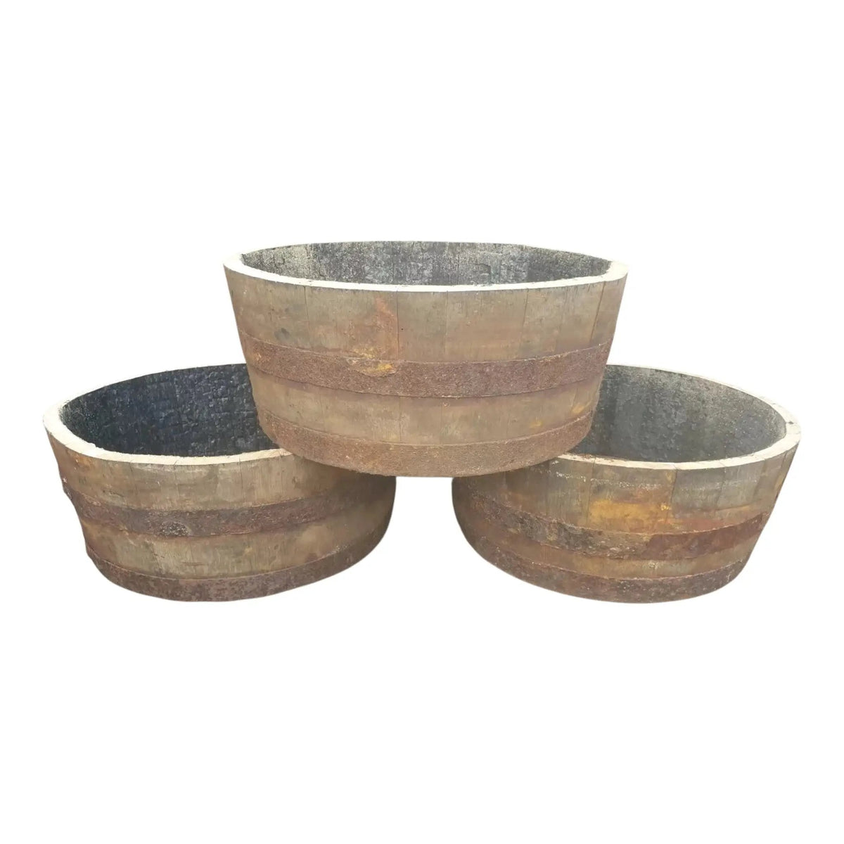 25cm Genuine Half Whisky Barrel Planter – Oak Whiskey Plant Container Flower Pot - SGP Garden Ltd