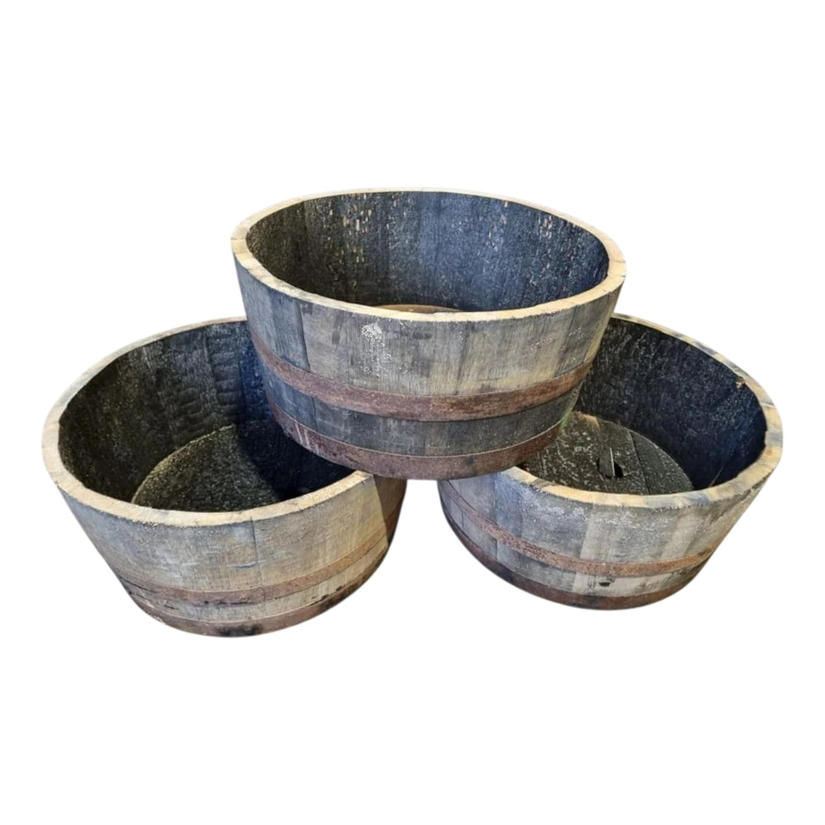 25cm Watertight Whisky Barrel Pond Planter Reclaimed Oak Garden Water Feature - SGP Garden Ltd
