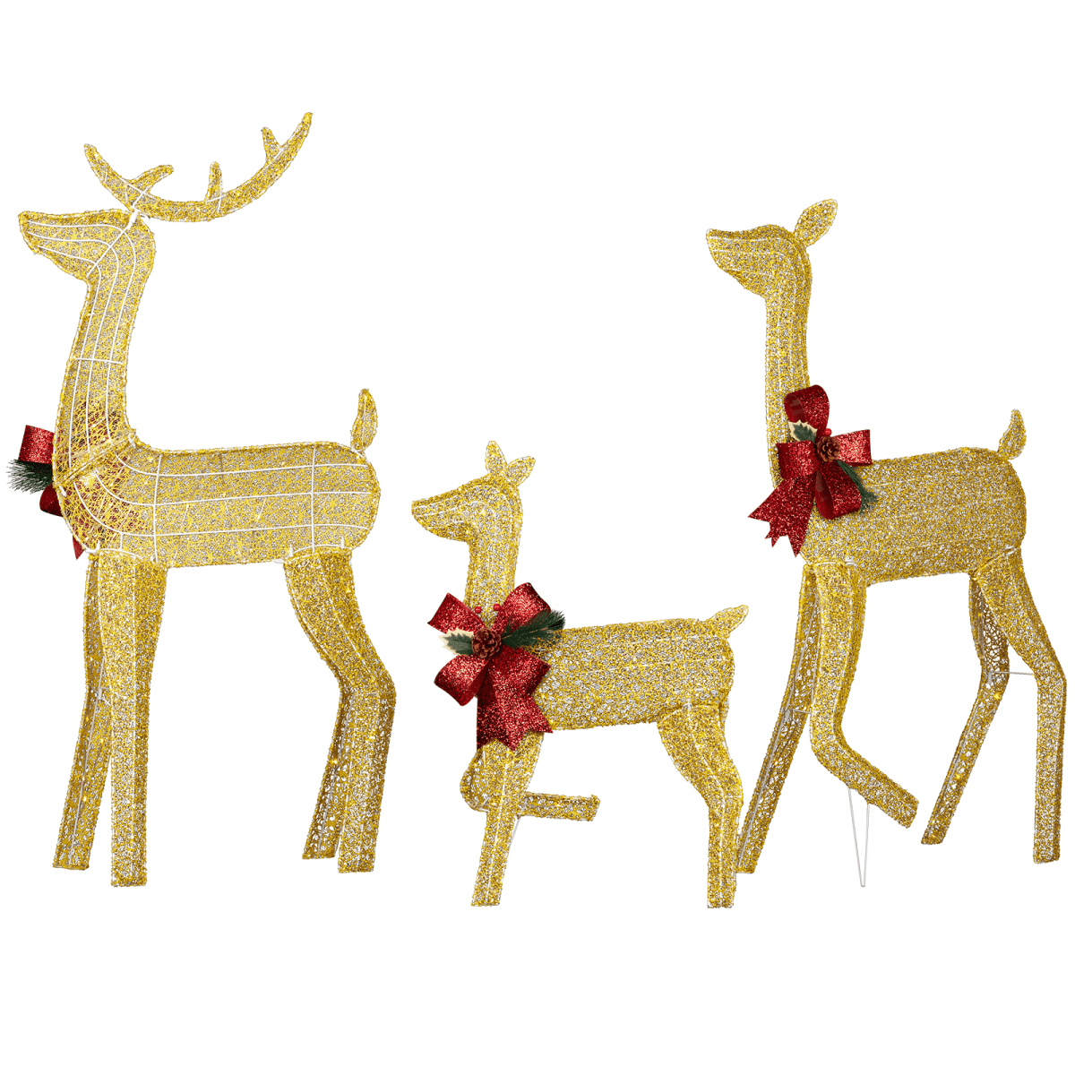 3-Piece Lighted Christmas Reindeer Family Set Outdoor Decorations, Weather Proof 2D Deer Family Set of 3 Christmas Ornament Home Decor Pre-lit 200 LED Warm White Lights with Stakes, Golden - SGP Garden Ltd