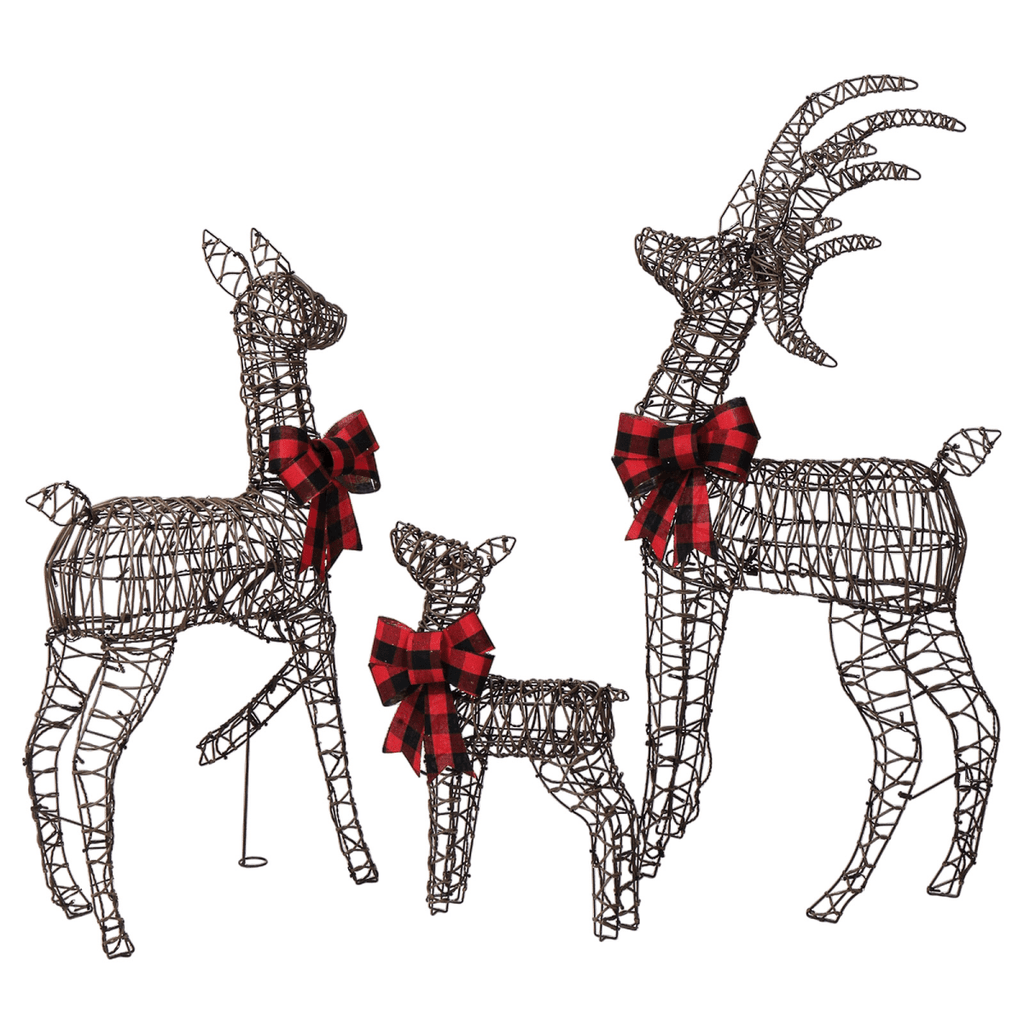 3-Piece Lighted Christmas Reindeer Family Set Outdoor Decorations, Weather Proof Rattan Deer Family Set of 3 Christmas Ornament Home Decor Pre-lit 210 LED Warm White Lights, 4FT, Brown - SGP Garden Ltd