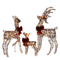 3-Piece Lighted Christmas Reindeer Family Set Outdoor Decorations, Weather Proof Rattan Deer Family Set of 3 Christmas Ornament Home Decor Pre-lit 210 LED Warm White Lights, 4FT, Brown - SGP Garden Ltd
