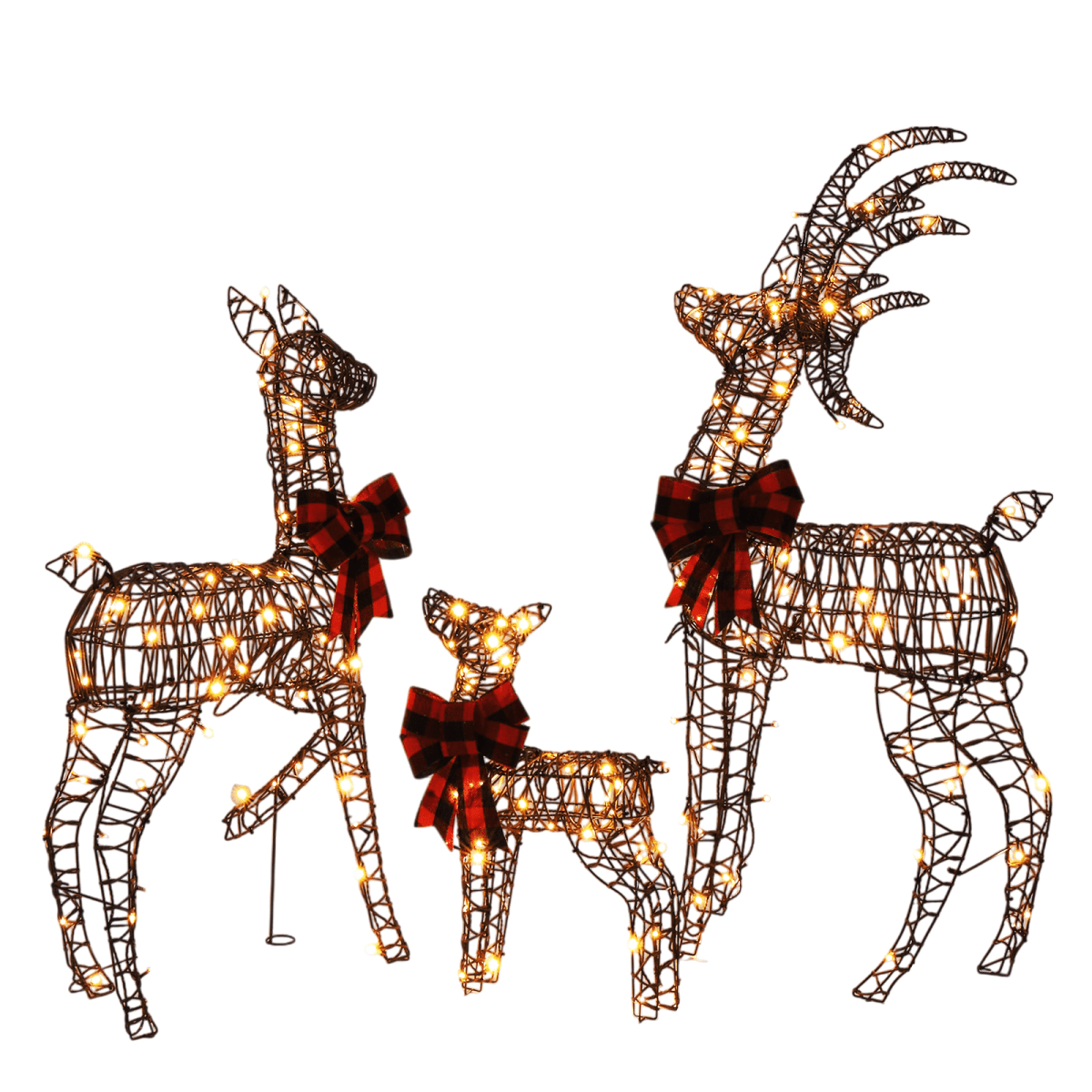 3-Piece Lighted Christmas Reindeer Family Set Outdoor Decorations, Weather Proof Rattan Deer Family Set of 3 Christmas Ornament Home Decor Pre-lit 210 LED Warm White Lights, 4FT, Brown - SGP Garden Ltd