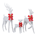 3-Piece Lighted Christmas Reindeer Family Set Outdoor Decorations, Weather Proof Sparkling Deer Family Set of 3 Christmas Ornament Home Decor Pre-lit 210 LED Warm White Lights, 4FT, Silver - SGP Garden Ltd