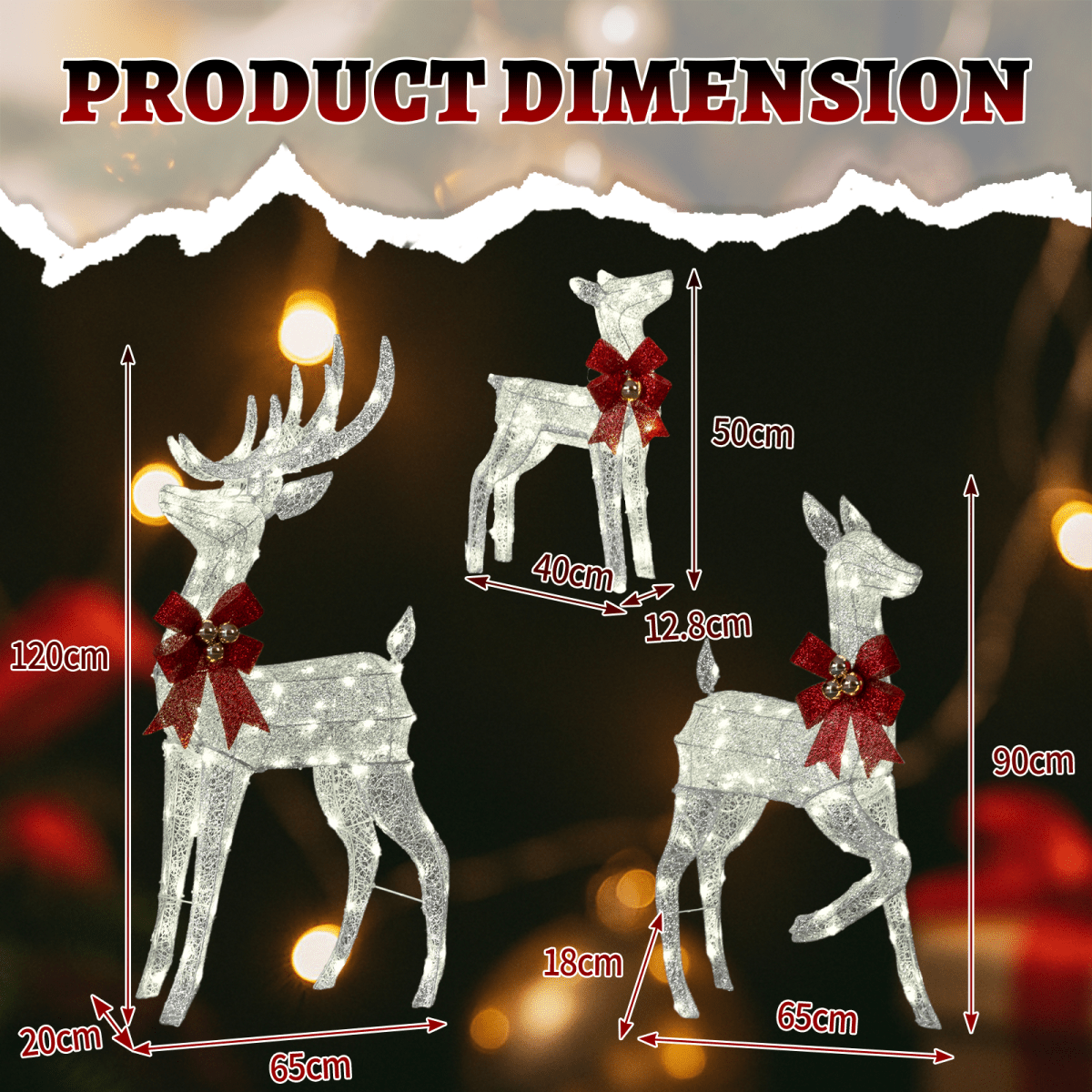 3-Piece Lighted Christmas Reindeer Family Set Outdoor Decorations, Weather Proof Sparkling Deer Family Set of 3 Christmas Ornament Home Decor Pre-lit 210 LED Warm White Lights, 4FT, Silver - SGP Garden Ltd