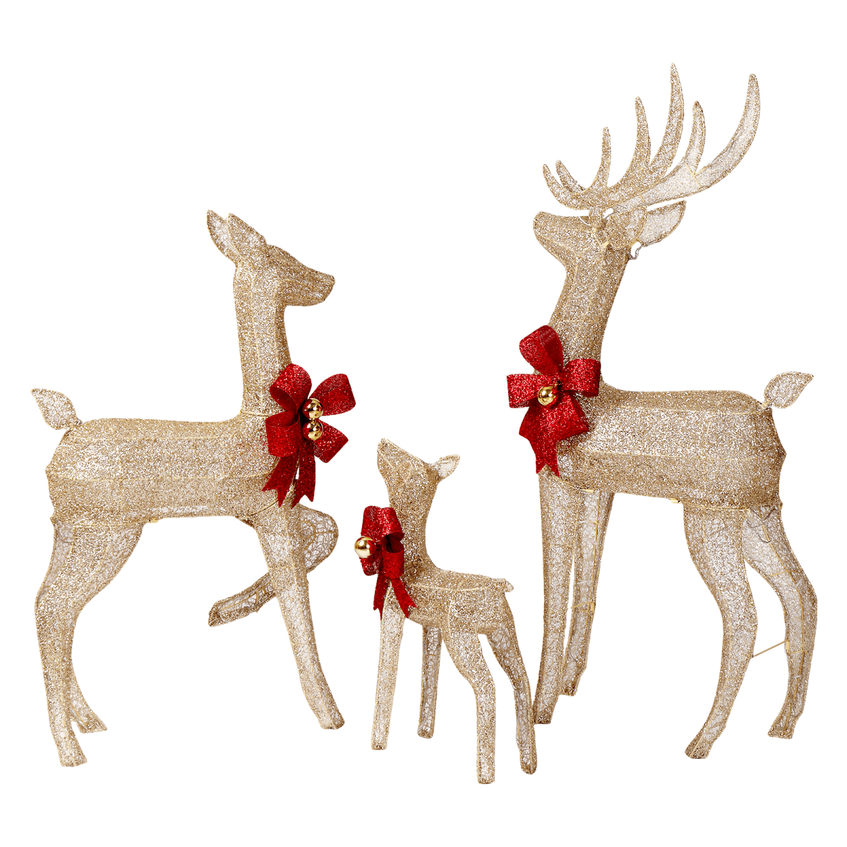 3-Piece Lighted Christmas Reindeer Family Set Outdoor Decorations, Weather Proof Sparkling Deer Family Set of 3 Christmas Ornament Home Decor Pre-lit 210 LED Warm White Lights, 4FT, Golden - SGP Garden Ltd