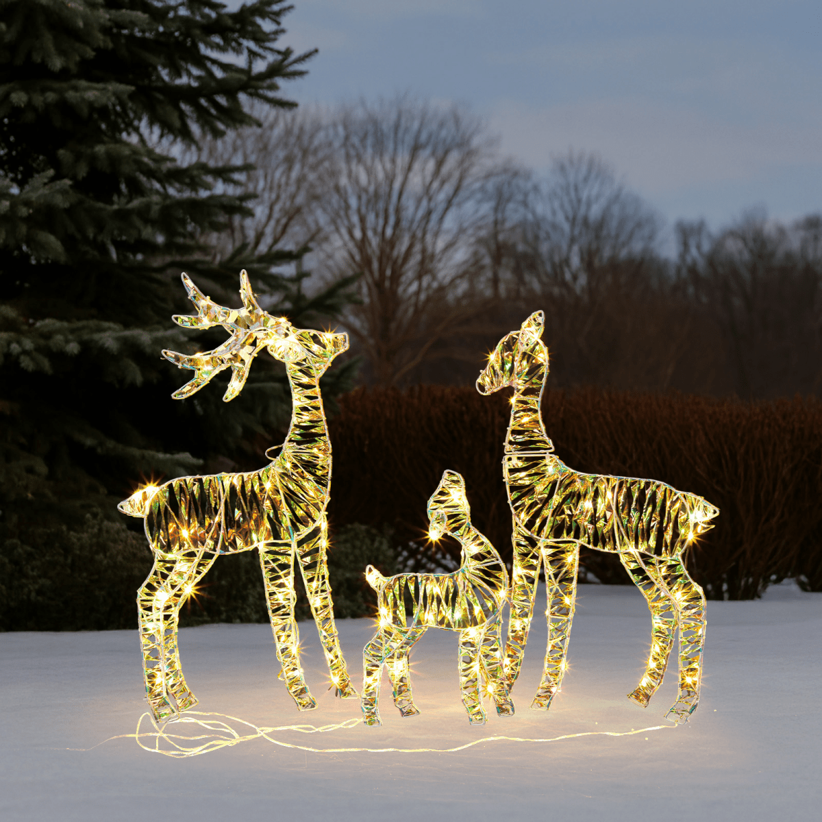 3-Piece Lighted Iridescent Christmas Reindeer Family Set Outdoor Decorations, Weather Proof Deer Family Set of 3 Christmas Ornament Home Decor Pre-lit 110 LED Warm White Lights, 2.4FT - SGP Garden Ltd