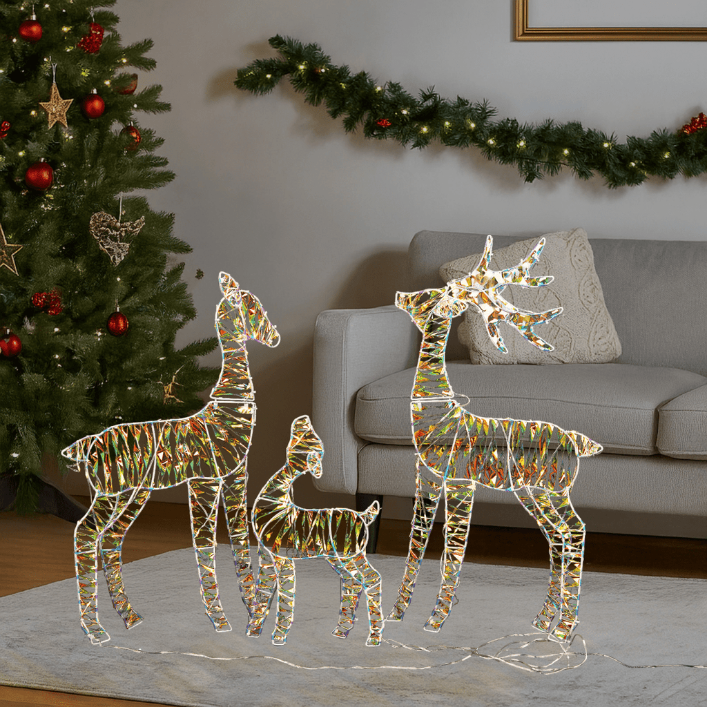 3-Piece Lighted Iridescent Christmas Reindeer Family Set Outdoor Decorations, Weather Proof Deer Family Set of 3 Christmas Ornament Home Decor Pre-lit 110 LED Warm White Lights, 2.4FT - SGP Garden Ltd