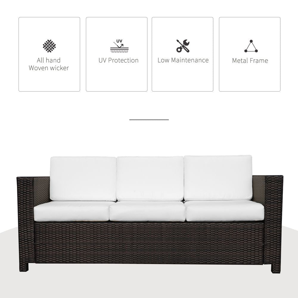 3 Seater Rattan Sofa Brown Wicker Weave Metal Frame Chair Outdoor Furniture - SGP Garden Ltd