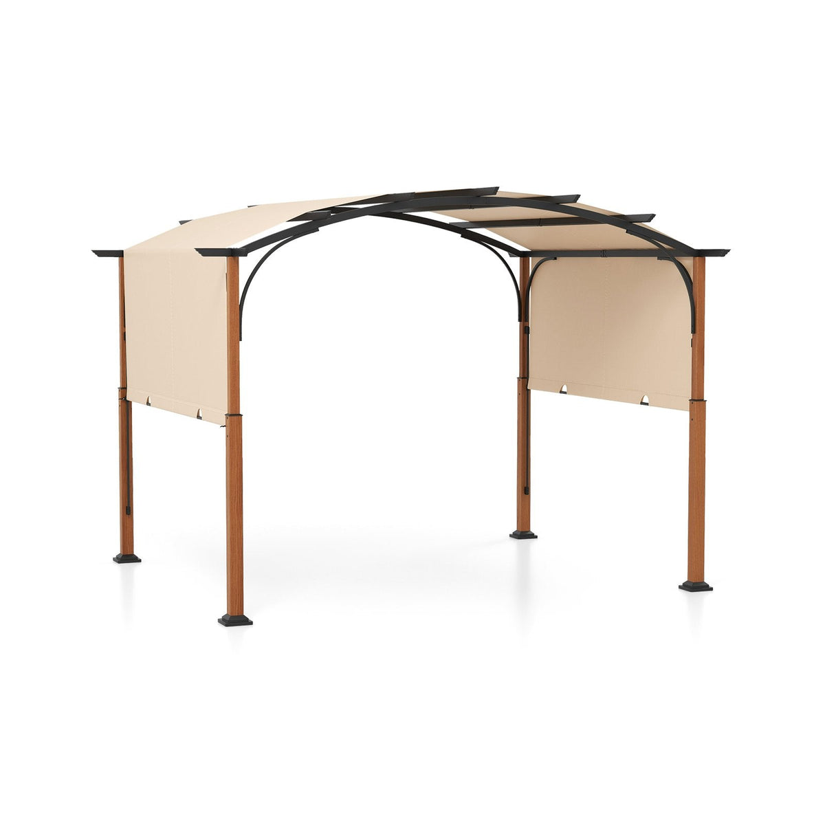 300 x 360 cm Retractable Pergola Arched Patio Pergola with Sun Shade Canopy-Beige - SGP Garden Ltd