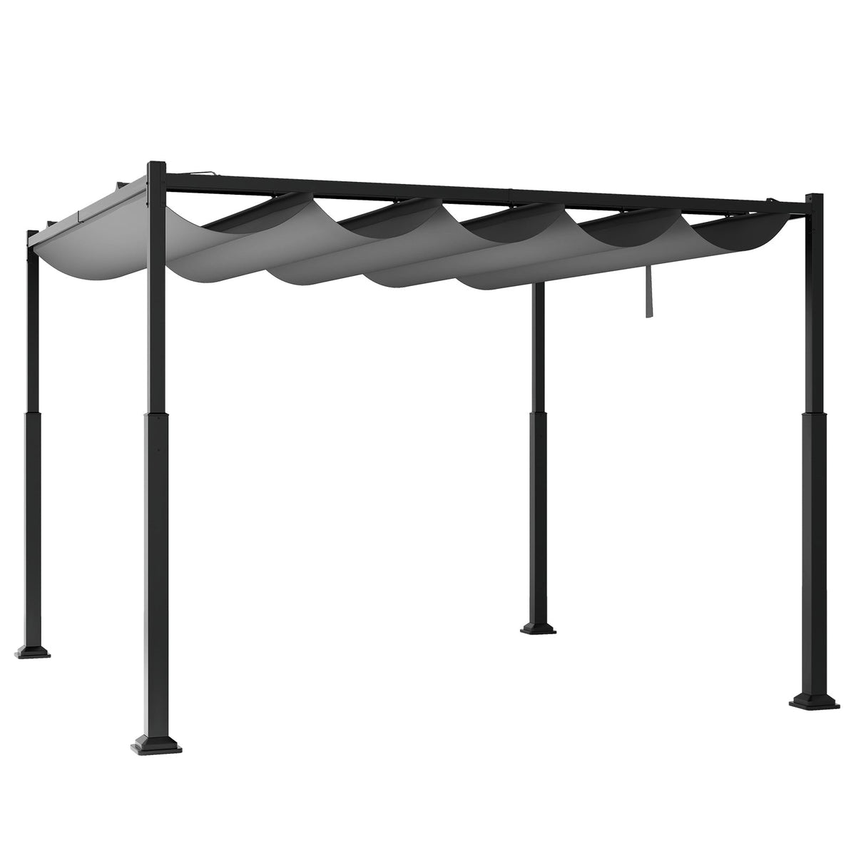 310 x 310 cm Outdoor Pergola with Retractable Canopy-Black and Grey - SGP Garden Ltd