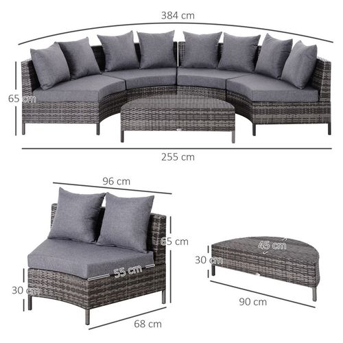 4-Seater Half Moon Shaped Rattan Outdoor Garden Furniture Set Grey - SGP Garden Ltd