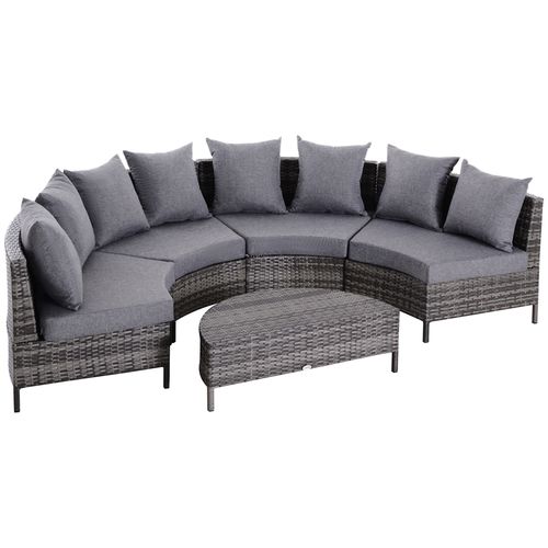 4-Seater Half Moon Shaped Rattan Outdoor Garden Furniture Set Grey - SGP Garden Ltd