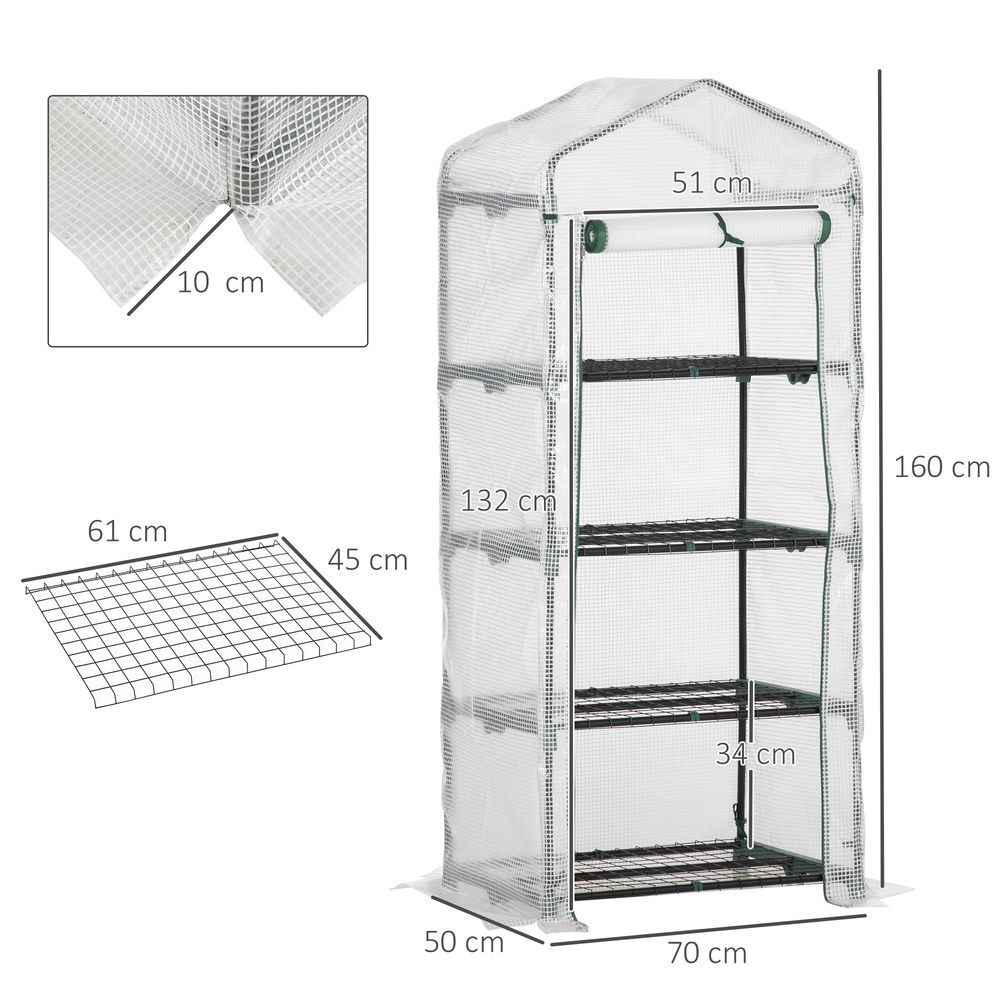4 Tier Mini Greenhouse, Portable with Steel Frame, PE Cover, 160x69x50cm - SGP Garden Ltd