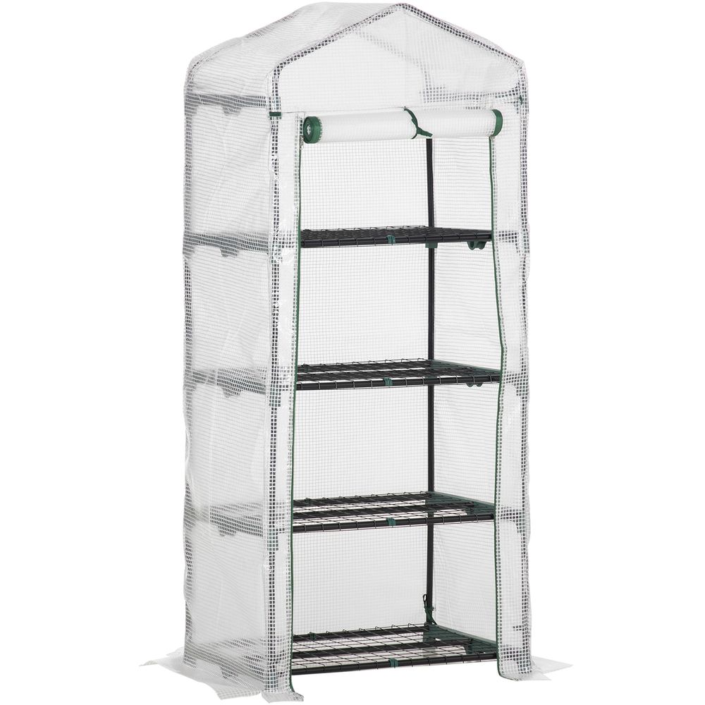 4 Tier Mini Greenhouse, Portable with Steel Frame, PE Cover, 160x69x50cm - SGP Garden Ltd