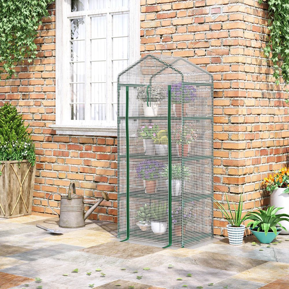 4 Tier Mini Greenhouse, Portable with Steel Frame, PE Cover, 160x69x50cm - SGP Garden Ltd