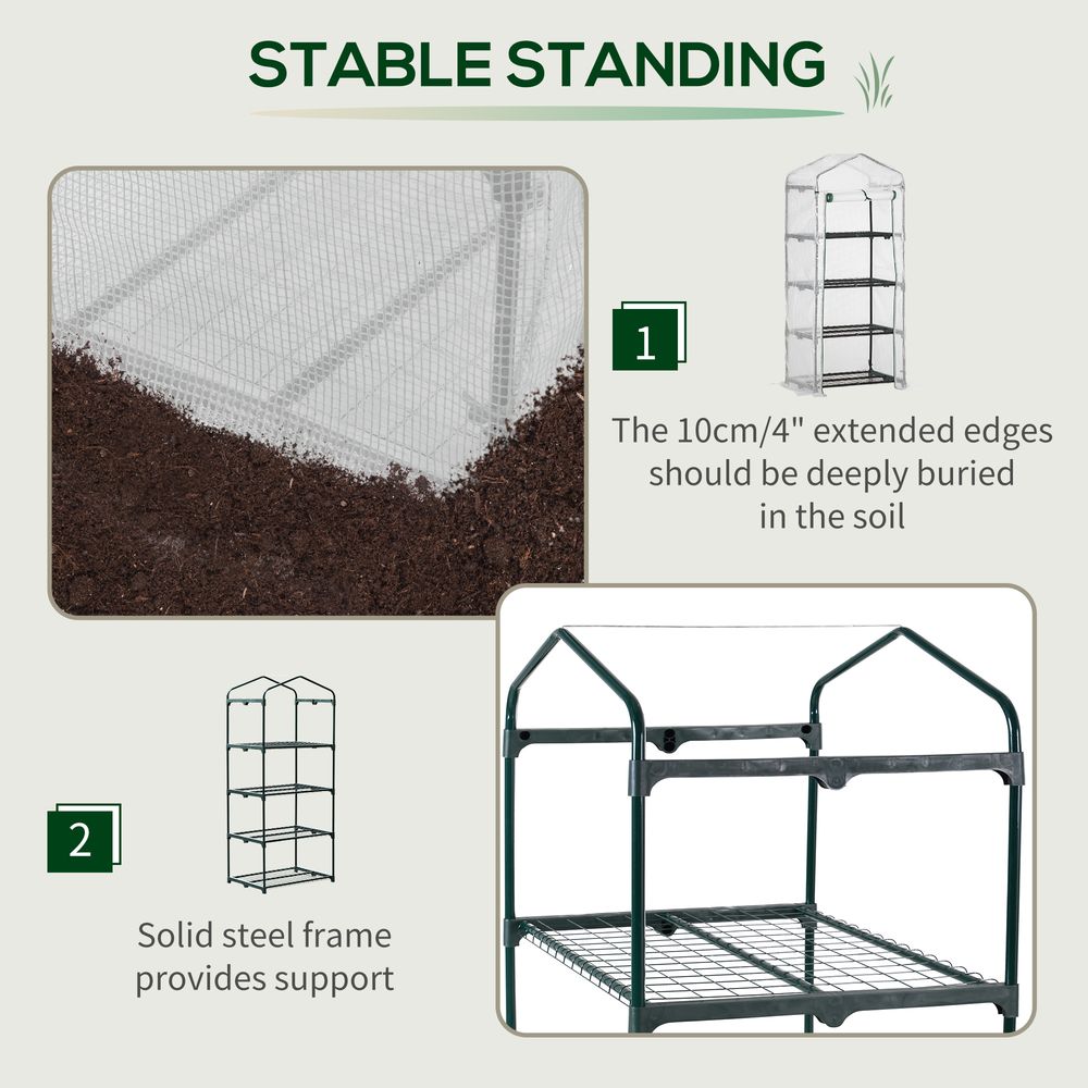 4 Tier Mini Greenhouse, Portable with Steel Frame, PE Cover, 160x69x50cm - SGP Garden Ltd