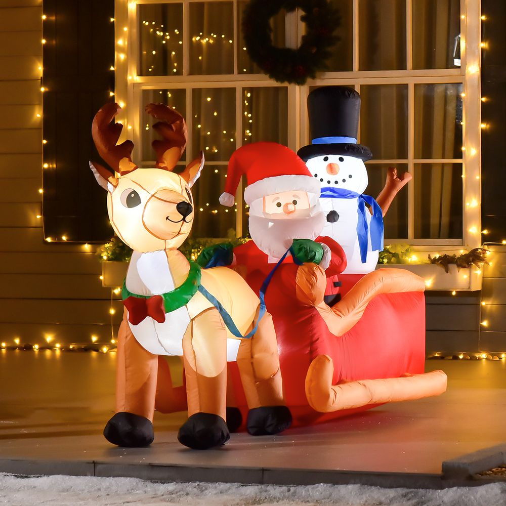 4ft Christmas Inflatable Santa Claus on Sleigh Deer LED Lighted Indoor Outdoor - SGP Garden Ltd