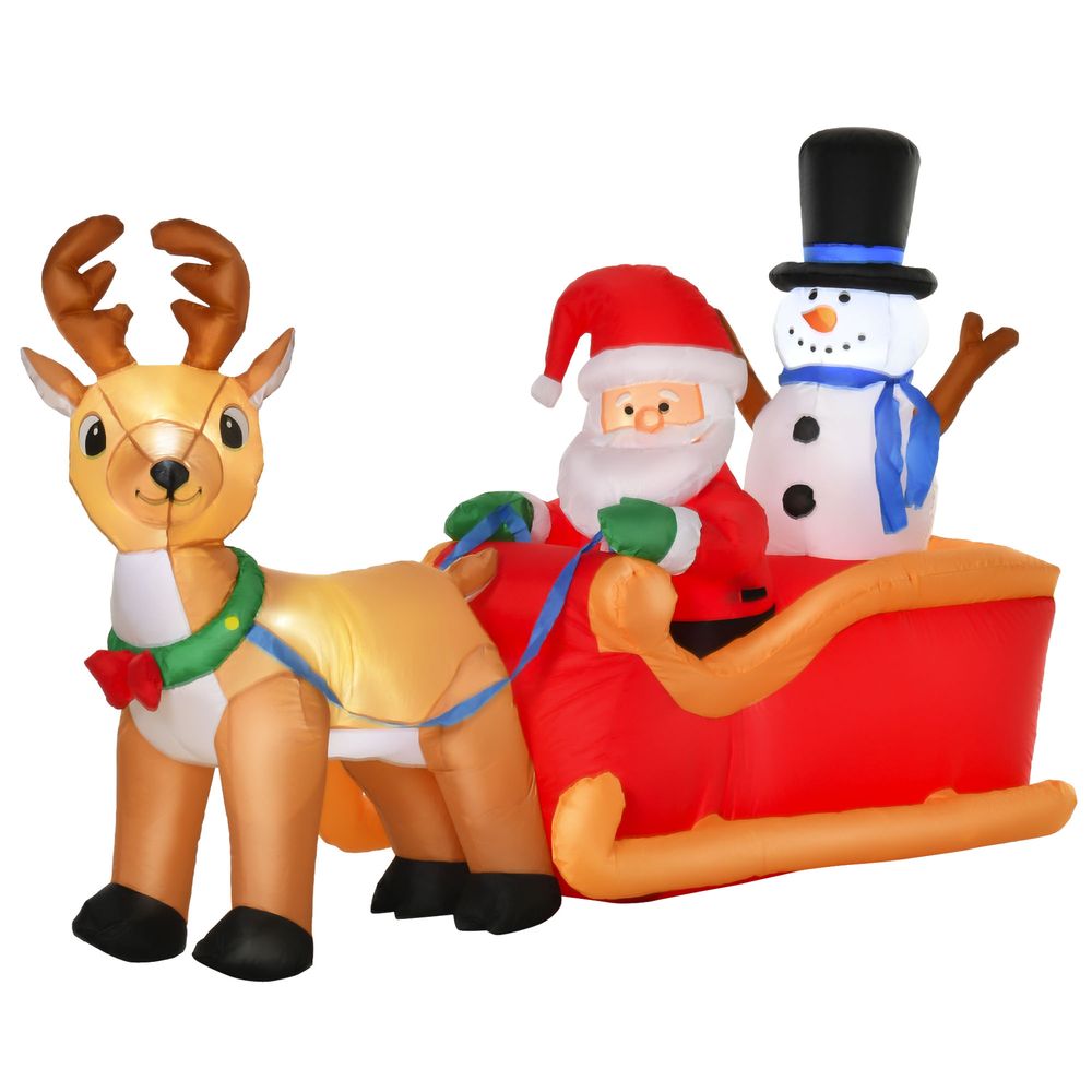 4ft Christmas Inflatable Santa Claus on Sleigh Deer LED Lighted Indoor Outdoor - SGP Garden Ltd