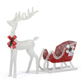 4ft Lighted Christmas Reindeer & Sleigh Outdoor Yard Decoration Set with LED Lights, Red & White - SGP Garden Ltd
