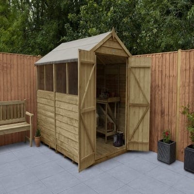 4LIFE Overlap Pressure Treated 8ft x 6ft Apex Shed - Double Door, 4 Windows - SGP Garden Ltd