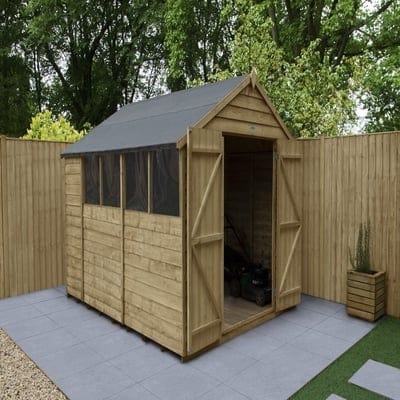 4LIFE Overlap Pressure Treated Apex Shed Double Door - All Sizes - SGP Garden Ltd