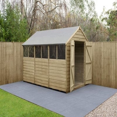 4LIFE Overlap Pressure Treated Apex Shed Double Door - All Sizes - SGP Garden Ltd