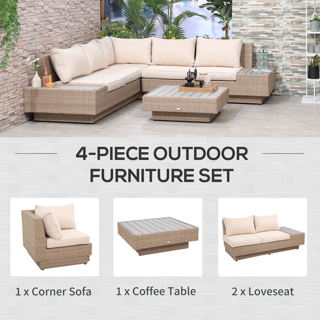 4Pcs Rattan Sofa Garden Set Coffee Table Chairs Loveseat Outdoor w/ Cushion - SGP Garden Ltd