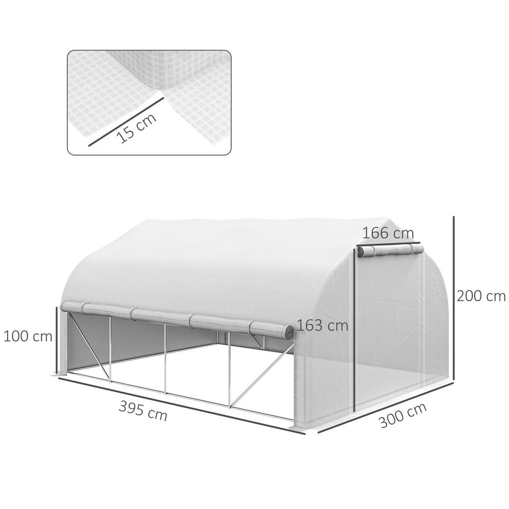 4x3m Polytunnel Greenhouse w/Roll Up Sidewalls, Mesh Door, Plant Labels - SGP Garden Ltd