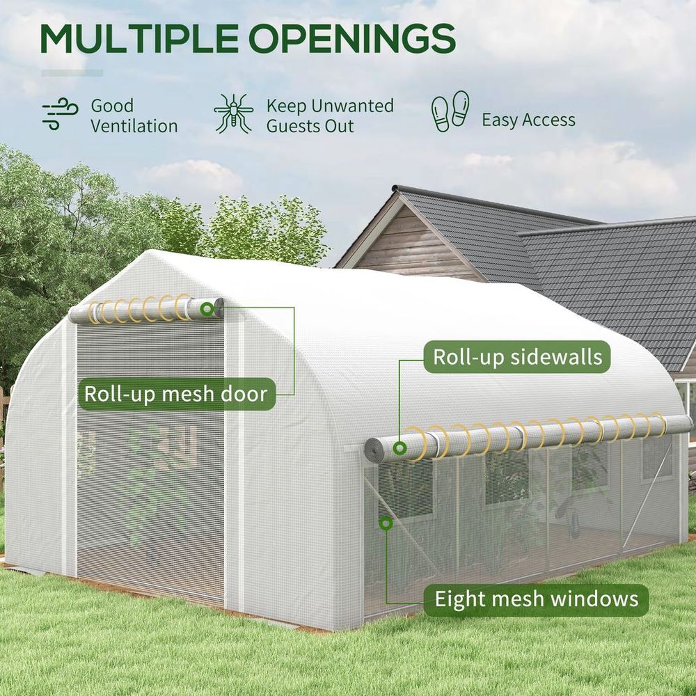 4x3m Polytunnel Greenhouse w/Roll Up Sidewalls, Mesh Door, Plant Labels - SGP Garden Ltd