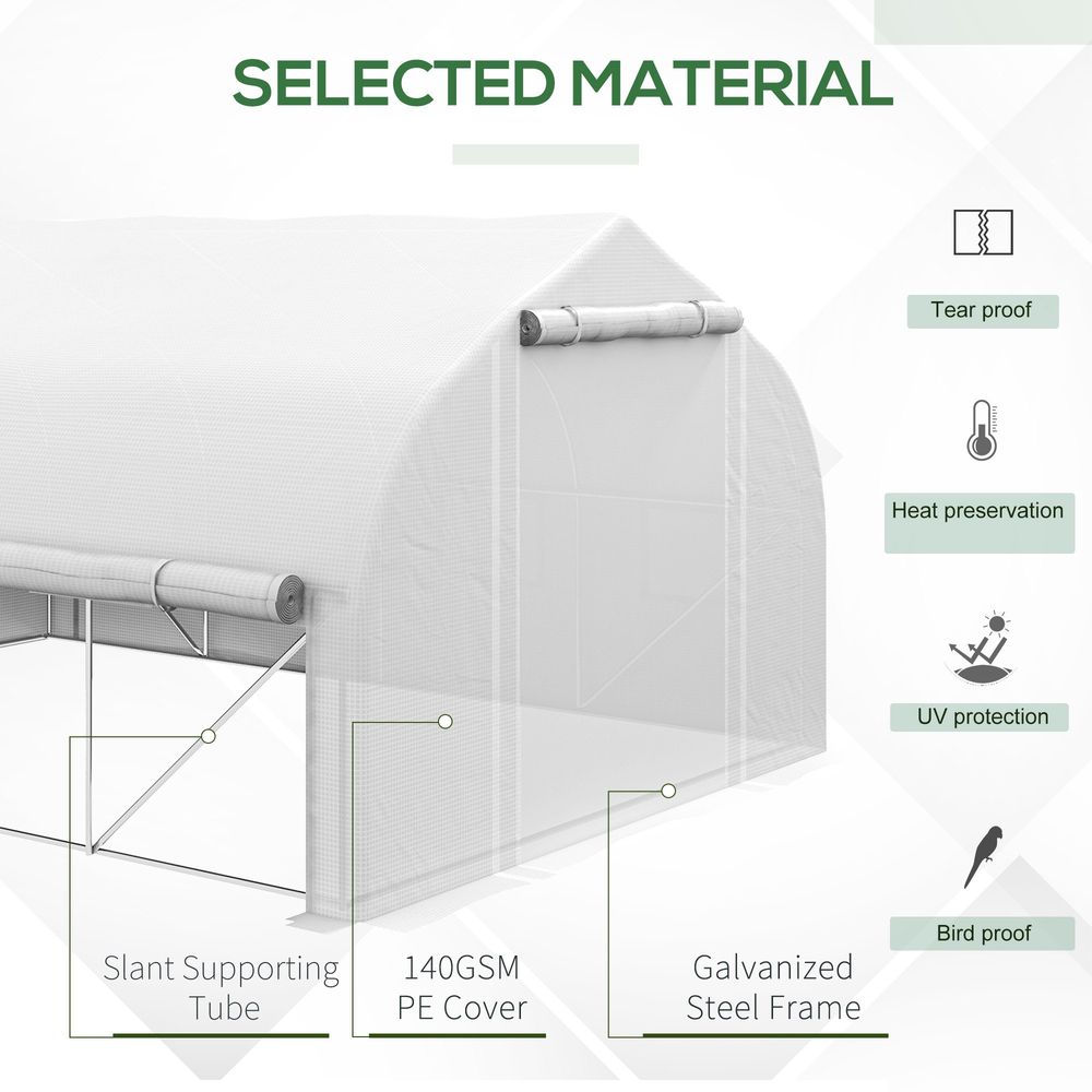 4x3m Polytunnel Greenhouse w/Roll Up Sidewalls, Mesh Door, Plant Labels - SGP Garden Ltd