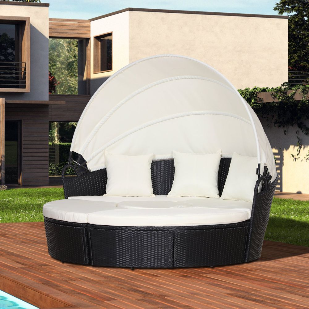 5 Pc Outdoor Plastic Rattan Wicker Sofa Bed Sectional Set - SGP Garden Ltd