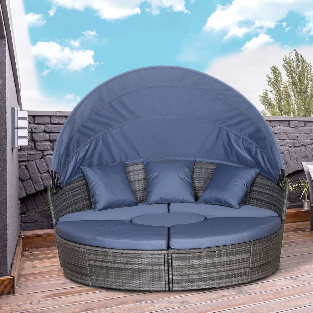 5 Pc Outdoor Plastic Rattan Wicker Sofa Bed Sectional Set - SGP Garden Ltd