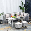 5 Pc Rattan Wicker Patio Dining Set - Outdoor Furniture with Table, Stool and Lounge | Weather-Resistant,  SGP Garden Ltd
