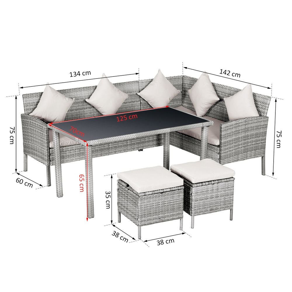 5 Pc Rattan Wicker Patio Dining Set - Outdoor Furniture with Table, Stool and Lounge | Weather-Resistant,  SGP Garden Ltd
