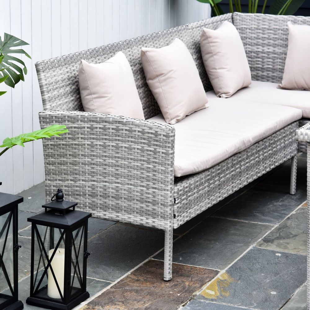 5 Pc Rattan Wicker Patio Dining Set - Outdoor Furniture with Table, Stool and Lounge | Weather-Resistant,  SGP Garden Ltd