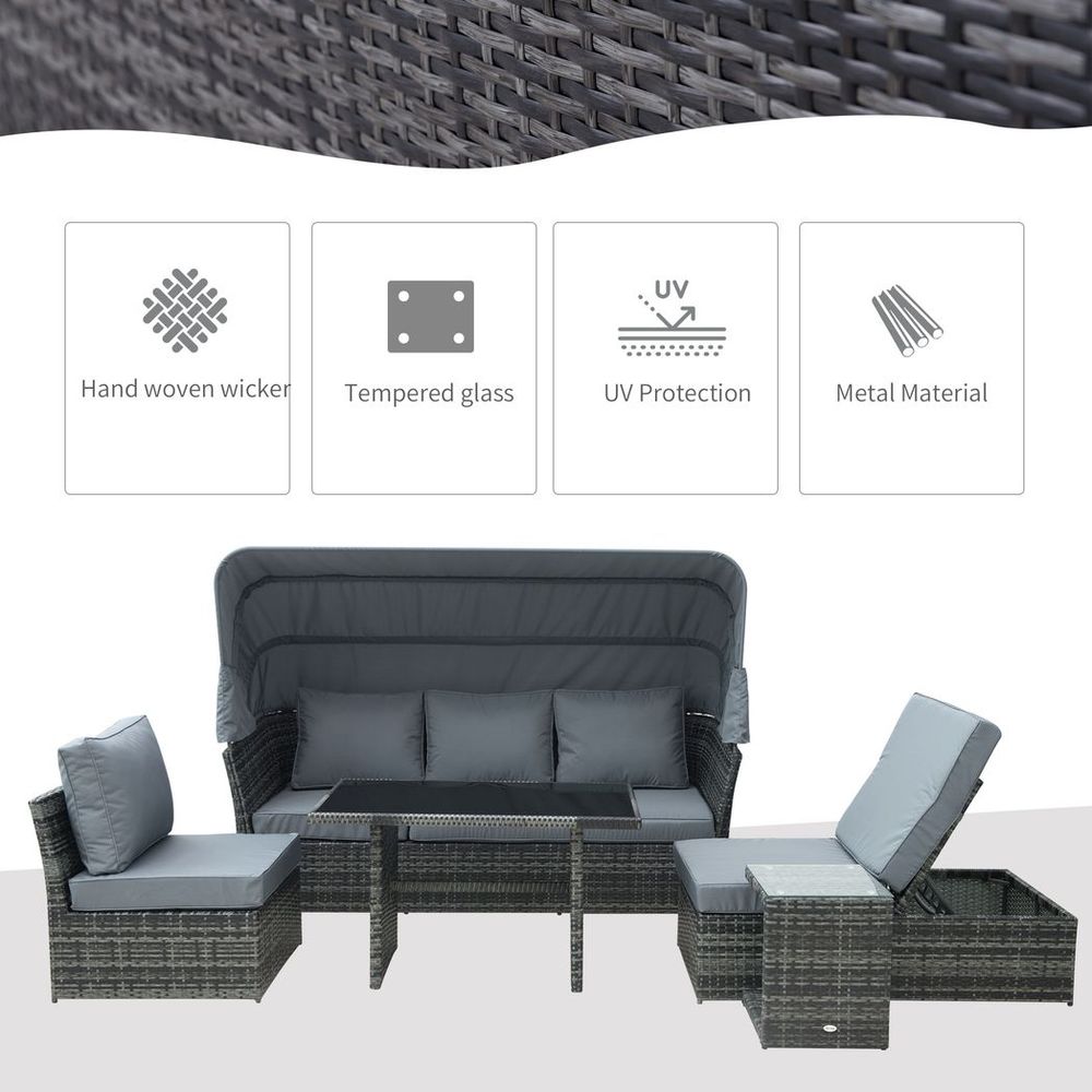 5 PCS Outdoor Rattan Reclining Adjustable Canopy Sets w/ Dining Table - SGP Garden Ltd