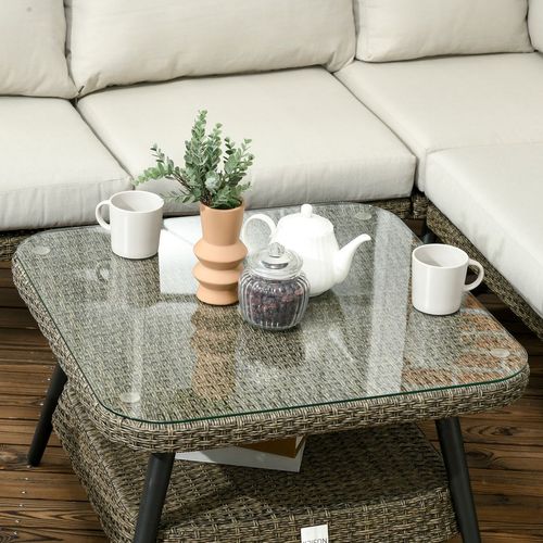 5 PCS Rattan Corner Sofa, Rattan Garden Furniture w/ Glass Top Two-tier Table - SGP Garden Ltd