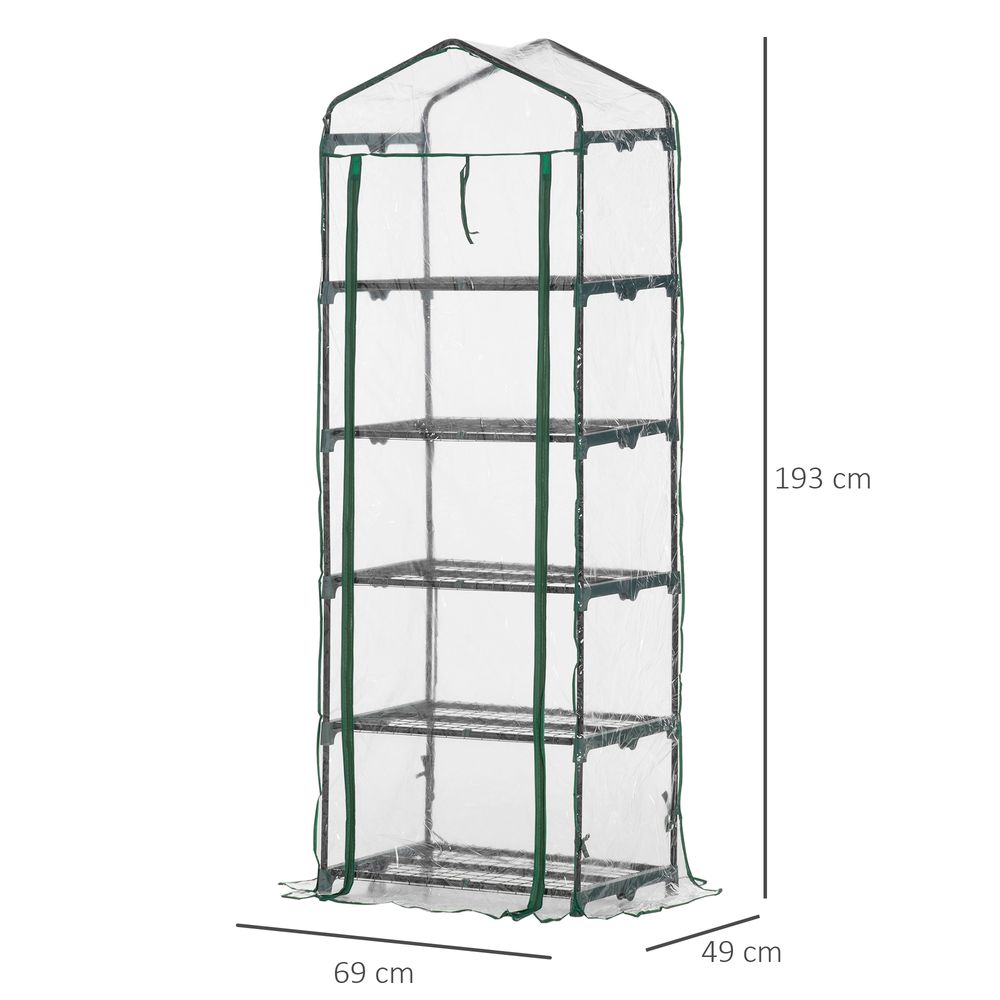 5 Tier Greenhouse OutdoorPortable Shed Metal Frame Transparent 69x49x193cm - SGP Garden Ltd