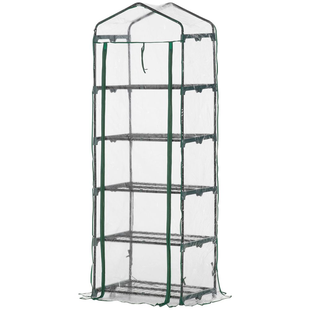 5 Tier Greenhouse OutdoorPortable Shed Metal Frame Transparent 69x49x193cm - SGP Garden Ltd