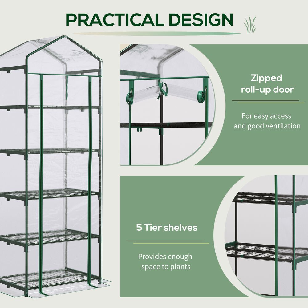 5 Tier Greenhouse OutdoorPortable Shed Metal Frame Transparent 69x49x193cm - SGP Garden Ltd