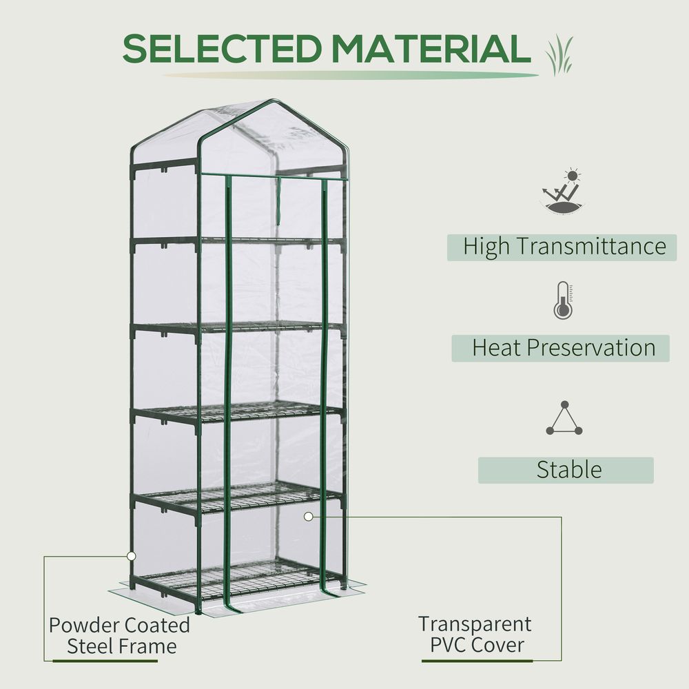 5 Tier Greenhouse OutdoorPortable Shed Metal Frame Transparent 69x49x193cm - SGP Garden Ltd